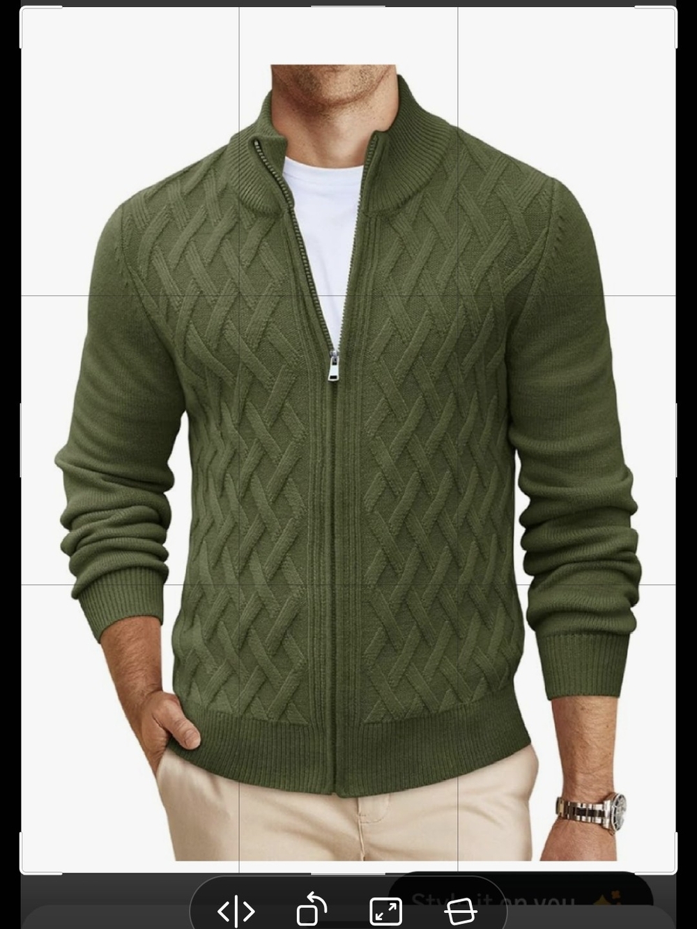 Men's Zip-Up Cable Knit Sweater Jacket